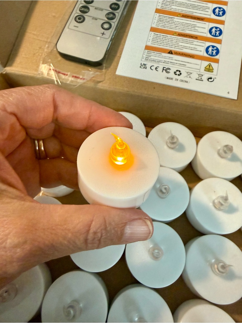 48 LED Flame Tea Light Candles- White with Warm Amber Flame